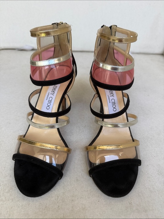 Jimmy Choo Shoes - Jimmy Choo Gold, Black & Pink Strappy PVC Heels